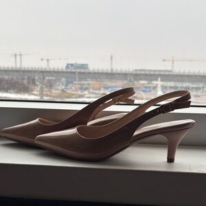 Classic Nude Patent Slingback Pumps - Women's Heels 8.5